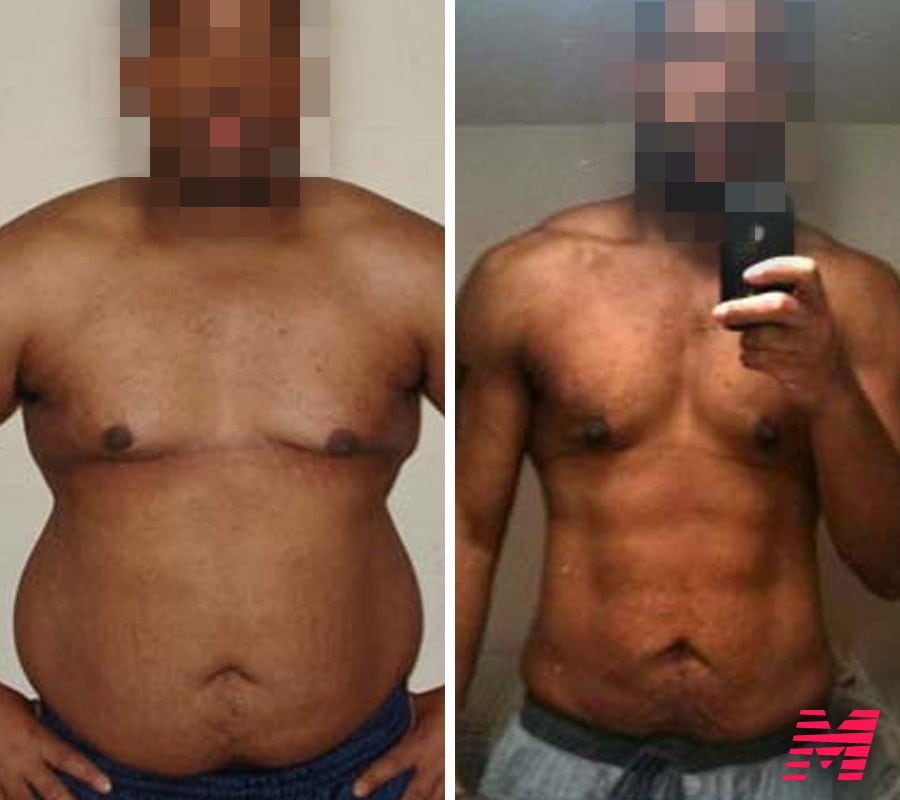 Before an after transformation results from a male personal training client in Toronto