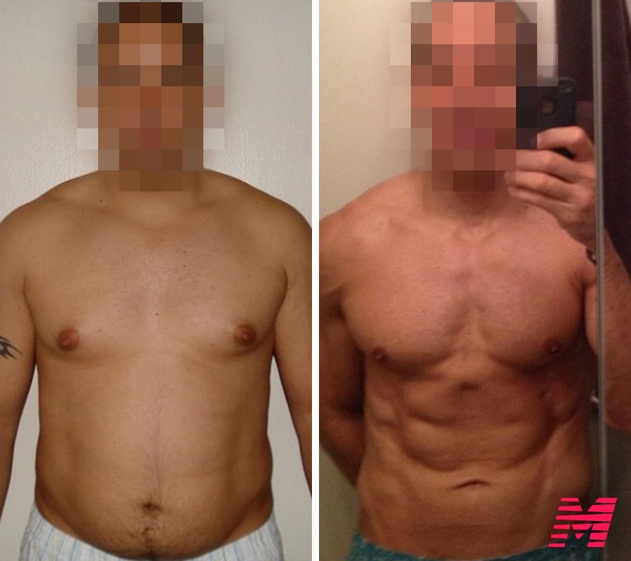 Before an after transformation results from a male personal training client in Toronto